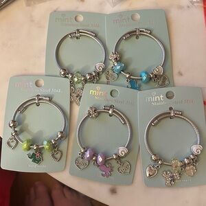Mint Charm Bracelets with Colorful Beads 5 total